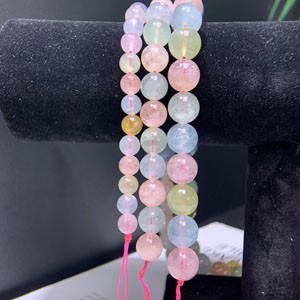 Semi-finished long strand of morganite beads (8-10-12mm), 39cm in length