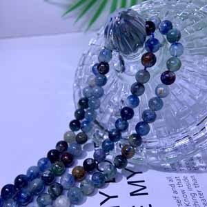 Small Globe, Oil Painting Texture, Blue Aquamarine Semi-finished Long Chain (7mm) 39cm