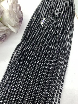 Black tourmaline abacus beads 3x4mm, long chain 38cm.