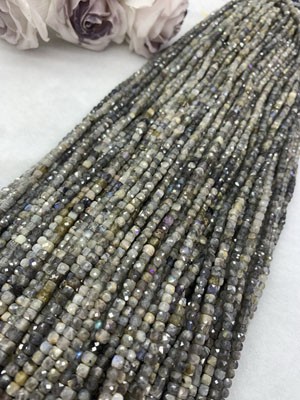 Labradorite Cube Sugar 4×4mm Long Chain 38cm