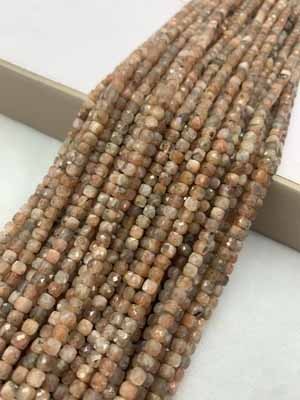 Colorful moonstone sugar cube 4x4mm, long chain 38cm