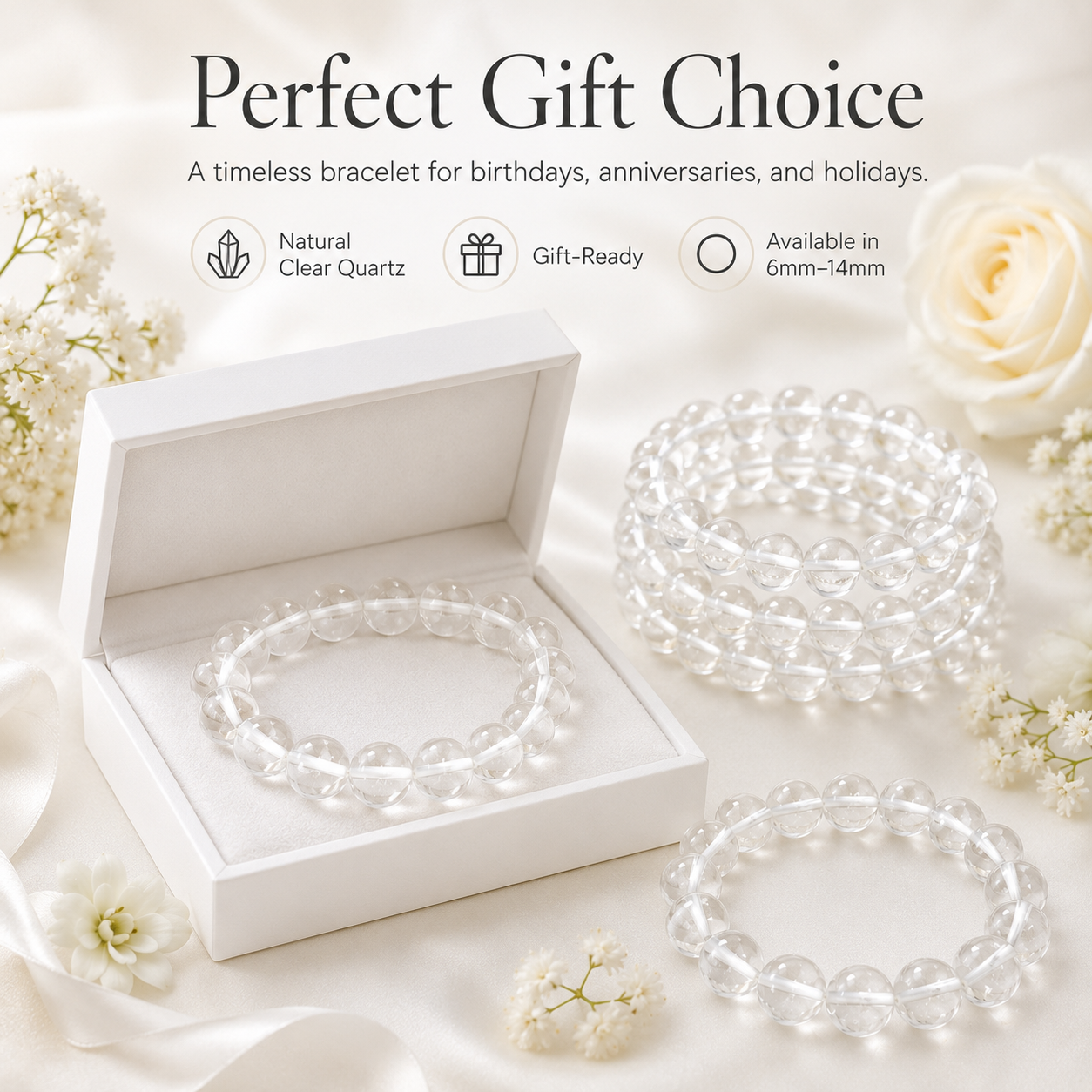 White Crystal Bracelet 6mm–14mm