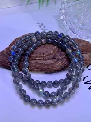 Black Body Flash Light Bulb • Black Grey Moonstone Multi-Loop Bracelet (6.5–5mm) • Three Loops