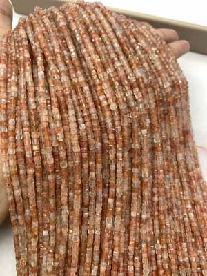 Clear Golden Sunstone Sugar Beads 4×4mm, Long Chain 38cm