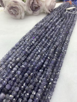 Iolite Square Beads 4×4mm, Long Chain 38cm