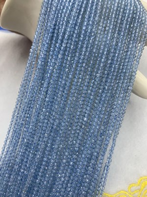 Blue Topaz Faceted Beads Long Chain 38cm