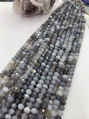 Grey Persian Gulf agate abacus bead long chain, 38cm