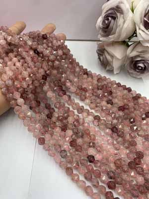 Strawberry quartz diamond cut 8mm, 38cm long chain.