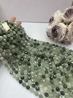Green Rutilated Quartz 10mm Lucky Beads, 38cm Long Chain