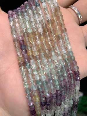 Rich Colored Faceted Fluorite Cube Beads (4×4mm) Semi-Finished Long Strand 39cm