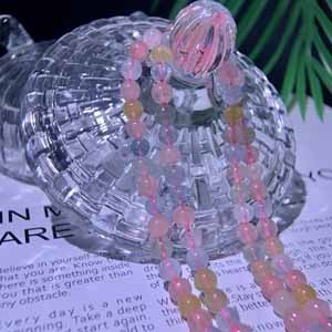 Lovely and delicate morganite semi-finished long chain (mixed with rose quartz) 6mm, 39cm