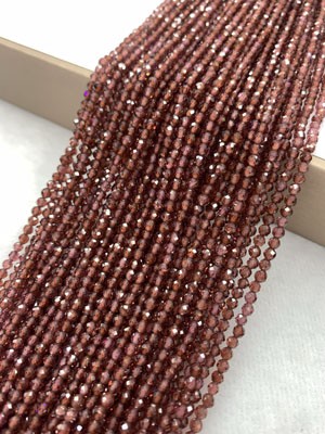 Coffee Garnet Faceted Beads Long Chain 38cm
