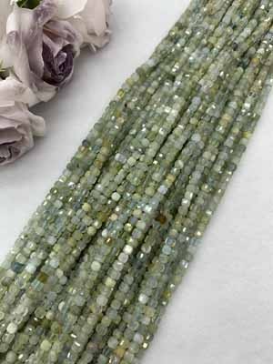 Aquamarine sugar cube 4x4mm, long chain 38cm.