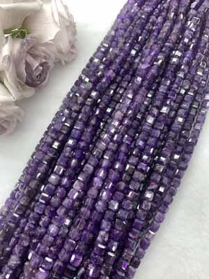 Amethyst Cube 8×8mm Long Chain 38cm