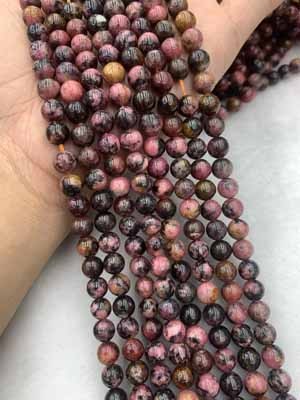 Brazilian Rhodochrosite Smooth Beads 7mm, Semi-Finished Long Chain 38cm