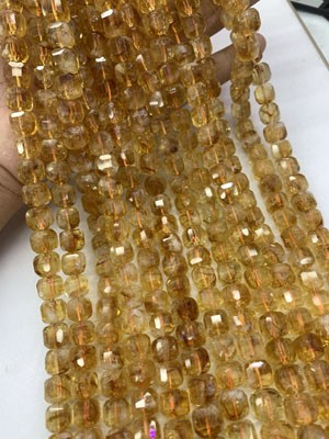 Top Grade Citrine Cube Beads Long Chain 38cm