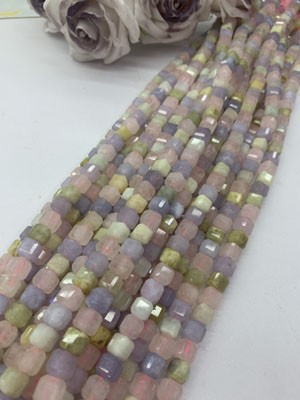 Morganite Cube Beads Long Strand 38cm