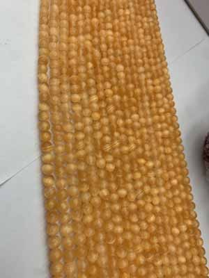 Orange gypsum with cat's eye 6mm, 8mm, 10mm glossy bead semi-finished long chain, 38cm.
