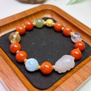 South Red Agate DIY Bracelet with Smoky Purple Pi Xiu