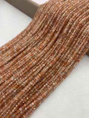 Clear Golden Sunstone Sugar Beads 2×2mm, Long Chain 38cm