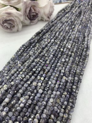 Iolite Square Beads 4×4mm, Long Chain 38cm