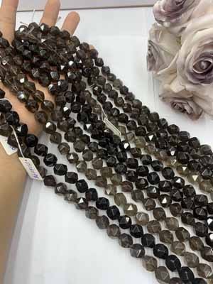 Smoky quartz diamond cut 12mm, 38cm long chain.