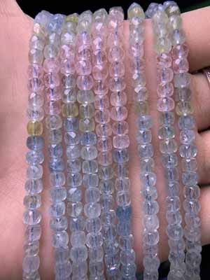Gradient aquamarine sugar cube (4x4mm) semi-finished long chain 39cm_001