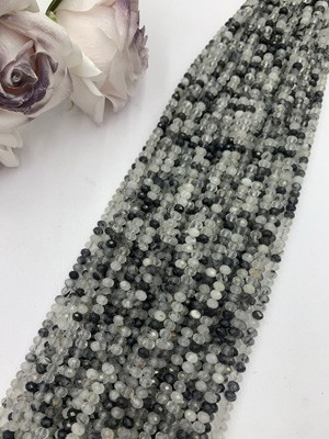 Black hair crystal abacus beads 4x5mm, long chain 38cm.