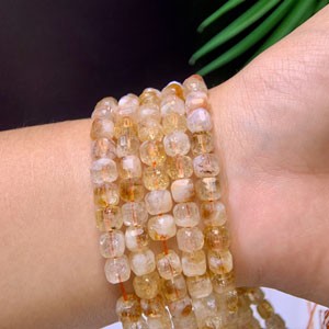 Golden Rutilated Quartz square semi-finished product (6mm), 39cm long chain