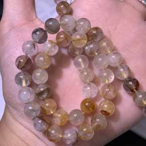 Slight Cotton Yellow Phantom Quartz Semi-finished Long Chain (8mm) 39cm