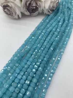 Amazonite Color Square Beads Long Chain 38cm