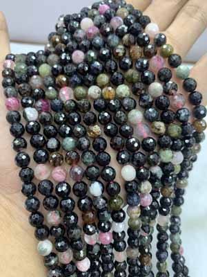 Colorful tourmaline 128 facets 6mm, 8mm, 10mm, semi-finished long chain 38cm