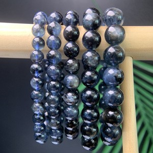 Black flash aquamarine (7-8-9-10-11mm) single-wrap bracelet.