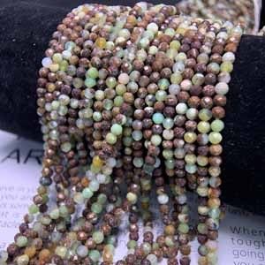 Hazelnut Green Opal (3mm) Faceted Semi-Finished Long Chain, 39cm