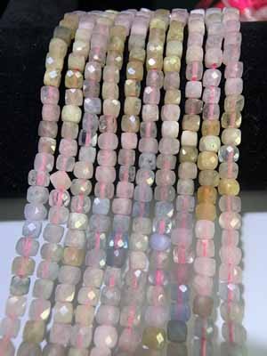 Gradient morganite sugar cube angle cut (4x4mm) semi-finished long chain 39cm.