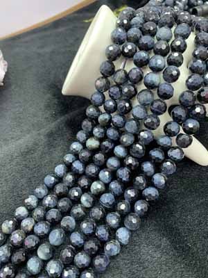 Premium Quality Blue Tiger Eye 128-Faceted 10mm Semi-Finished Long Chain 38cm